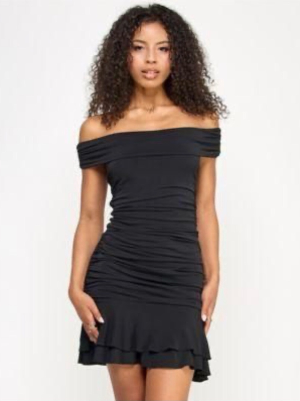 Emerald Sundae Black Ruched Mini Dress – Size L